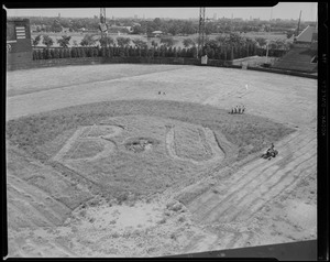 "B.U." cut into old Braves Field infield