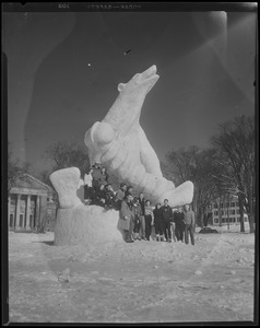 Giant snow sculptures outside Webster Hall at Dartmouth in New Hampshire
