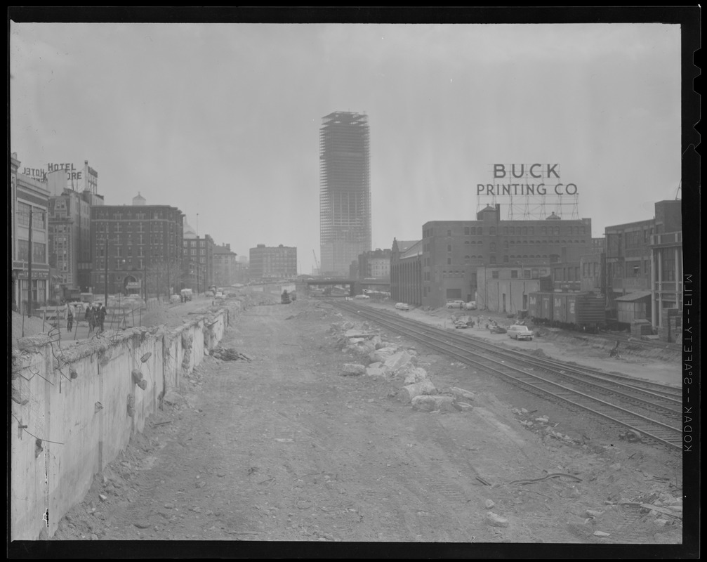 Prudential under construction, from along the line of the B&A railroad