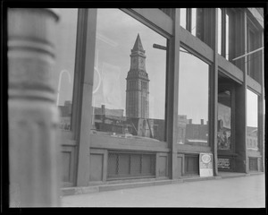 Custom House Tower reflected in window at 84 Atlantic Ave., Boston