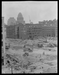View from Albany St. toward United Shoe Building showing underpass work going on where the Old United States Hotel once stood.
