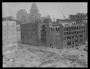 Digging down, views from Hudson and Beach St. toward city (on the foreground site stood the Untied States Hotel). Note - this must have been made ground.