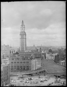 Custom House Tower during Central Artery construction