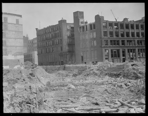 Digging down, views from Hudson and Beach St. toward city (on the foreground site stood the United States Hotel). Note - this must have been made ground.