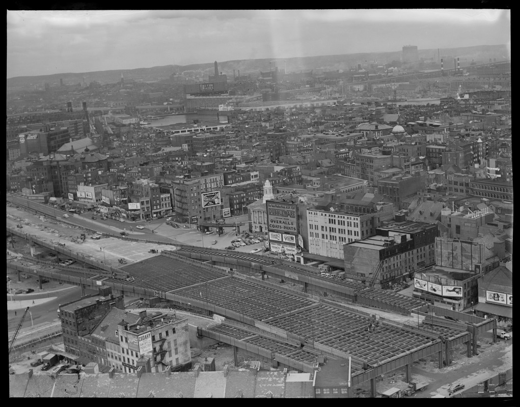 Construction of the Central Artery near Faneuil Hall Market, from Custom House Tower