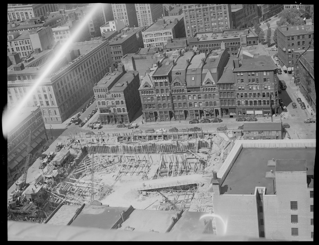 Bird's eye view of construction site, downtown Boston