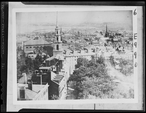 Boston view from State House towards harbor including Park Street Church