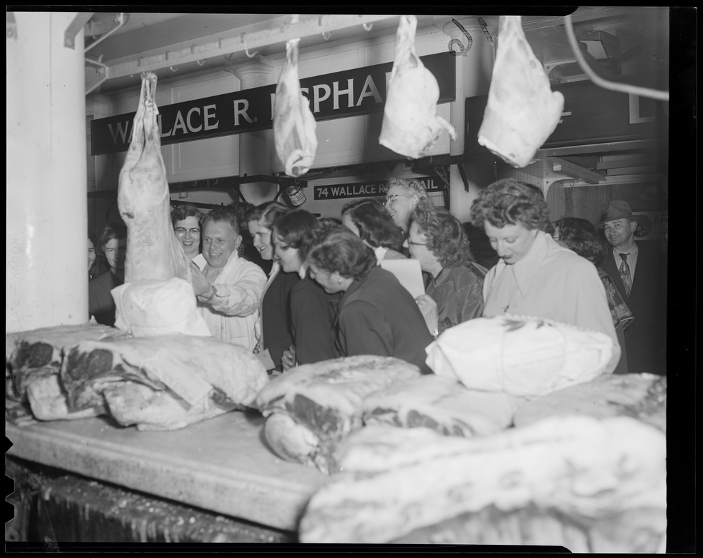 Nurses visit Thresher & Kelly's meat shop, Quincy Market