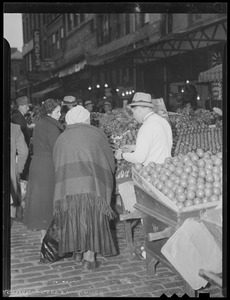 Shopping for produce, busy Quincy Market, Blackstone Street