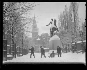 Revere Statue and Old North Church, North End, in the snow