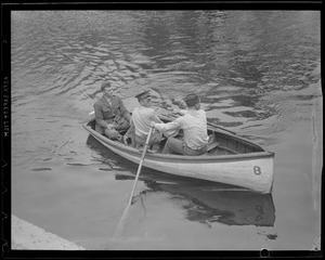 Military men boating on pond, Public Garden