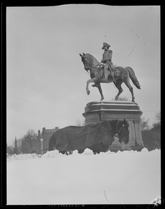 Snow plow horse in front of Washington Statue, Public Garden