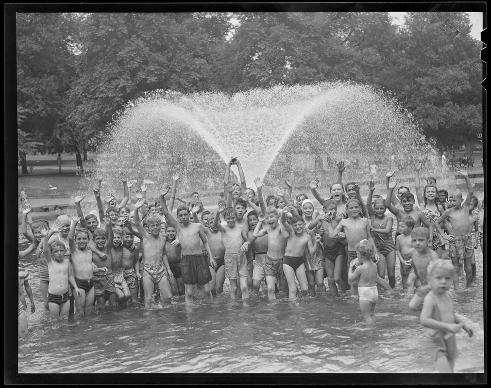 Boston Common (boys and girls in fountain pool)