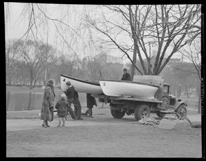 Whitworth Ice Co. truck unloading boats on Boston Common near Frog Pond