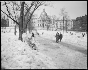 Broad path plowed leading to State House, Boston Common
