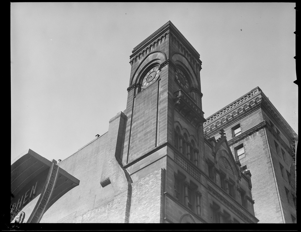Y.M.C.A. Building tower with new Hotel Touraine in the background, Boylston Street