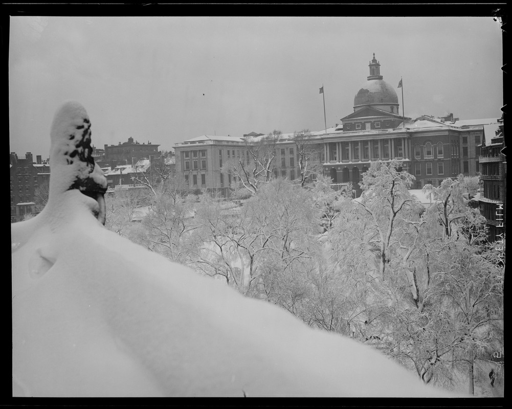 Snow covered Boston, State House
