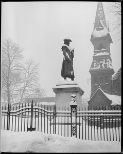 General Joseph Warren Statue, Roxbury, in the snow