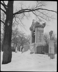 William Ellery Channing Monument in the snow
