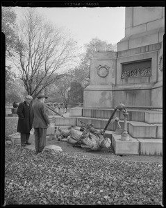 Repairing statue(?), Boston Common(?)