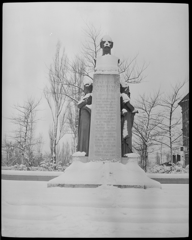 Patrick A. Collins Monument in snow