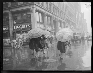 "The Windy Corner" of Tremont and Boylston during spring shower