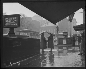 Tremont Street, Park Street Station, in the rain
