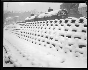 Chains at Navy Yard covered with snow