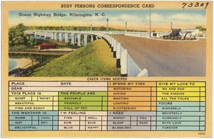 Busy persons correspondence card, Ocean Highway Bridge, Wilmington, N. C.