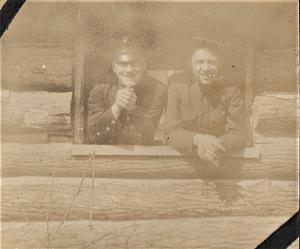 U.S. Marine in log cabin, Marine base Quantico, VA