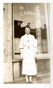 Alice Ronchetti outside the Cambridge Public Library