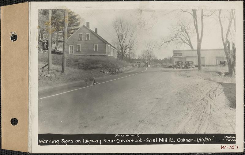 Warning signs on highway near culvert job, Grist Mill Pond, Oakham