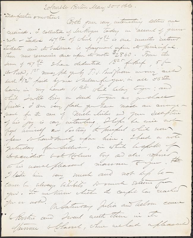 Letter from John D. Long to Zadoc Long and Julia D. Long, May 30, 1866