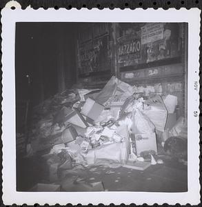 Pile of garbage on sidewalk, Boston