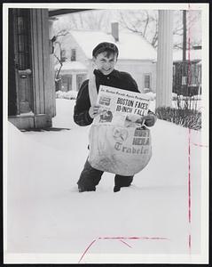 Delivering The Goods - Blair Lamson, 13, of 12 Patten St., Watertown, was typical of the hundreds of newspaper carriers who braved yesterday's storm - and the other two recent ones - to deliver newspapers to news-hungry subscribers.
