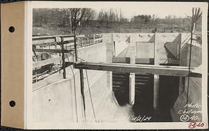 Contract No. 14, East Portion, Wachusett-Coldbrook Tunnel, West Boylston, Holden, Rutland, outlet channel showing stoplog piers, Shaft 1, West Boylston, Mass., Apr. 2, 1929