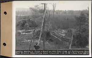 Contract No. 66, Regulating Dams, Middle Branch (New Salem), and East Branch of the Swift River, Hardwick and Petersham (formerly Dana), looking westerly from a knoll on the east side of Pottapaug Pond, east branch regulating dam, Hardwick, Mass., Dec. 14, 1938