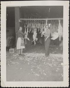 Marjorie and Dorothy Dickinson dressing turkeys