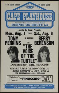 Angelo Del Rossi presents Mon., Aug. 1 thru Sat., Aug. 6 in person Tony Perkins, Berry Berenson in "The Voice of the Turtle"