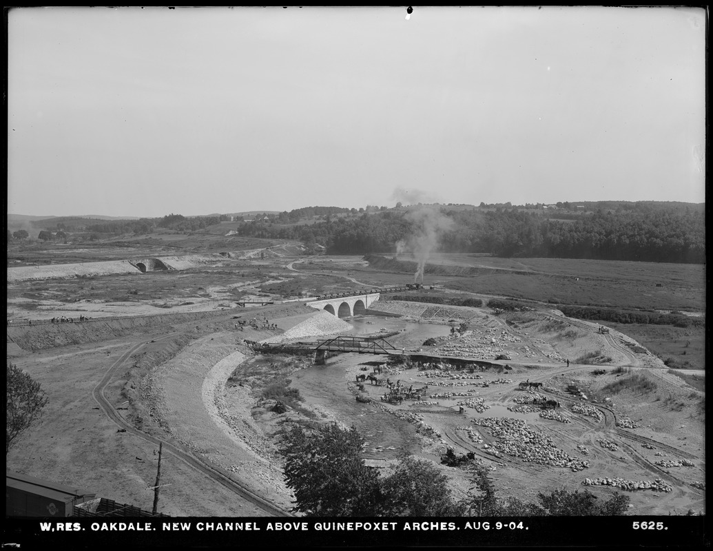 Wachusett Reservoir, new Quinapoxet River Channel above arches, Oakdale, West Boylston, Mass., Aug. 9, 1904