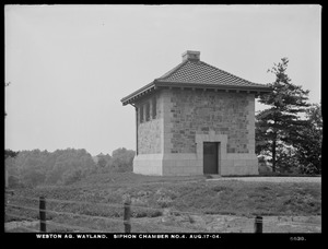 Weston Aqueduct, Siphon Chamber No. 4, above Happy Hollow; No. 3 in background, Wayland, Mass., Aug. 17, 1904