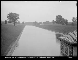 Weston Aqueduct, Open Channel from Channel Chamber, looking towards Ash Street Bridge, Weston, Mass., Aug. 17, 1904