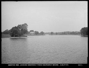 Weston Aqueduct, Weston Reservoir, looking westerly from southerly shore, towards Ash Street Bridge, Weston, Mass., Aug. 17, 1904