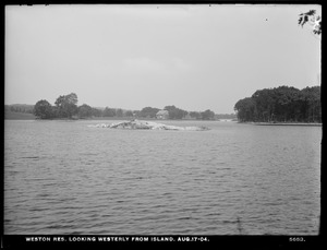 Weston Aqueduct, Weston Reservoir, looking westerly from island, towards Ash Street Bridge, Weston, Mass., Aug. 17, 1904