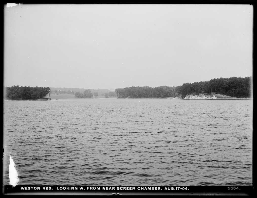 Weston Aqueduct, Weston Reservoir, looking west from near Screen Chamber, Weston, Mass., Aug. 17, 1904