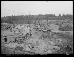 Wachusett Dam, dam and spillway, from the west, Clinton, Mass., Sep. 1, 1904