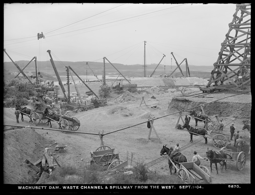 Wachusett Dam, Waste Channel and Spillway, from the west, Clinton, Mass., Sep. 1, 1904