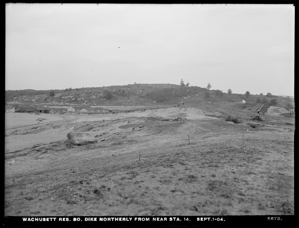 Wachusett Reservoir, South Dike, northerly from near station 14, Boylston; Clinton, Mass., Sep. 1, 1904