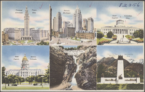 Terminal Tower, Cleveland, Ohio. Detroit, Michigan. State capitol, Columbus, Ohio. State capitol, Denver, Colorado. Colorado Springs, Colo. Seven Falls. "This is the Place" monument, Salt Lake City, Utah