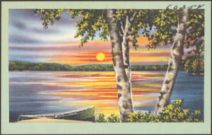 Lake through trees, canoe in foreground